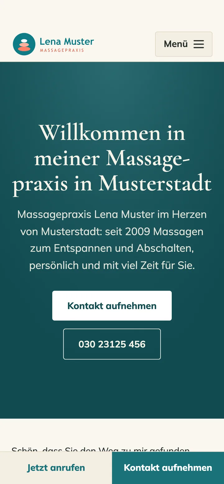 Die neue Fassung auf dem Smartphone: gut lesbare Überschrift, kurze Einleitung, Schaltflächen zum Kontaktieren und Anrufen.